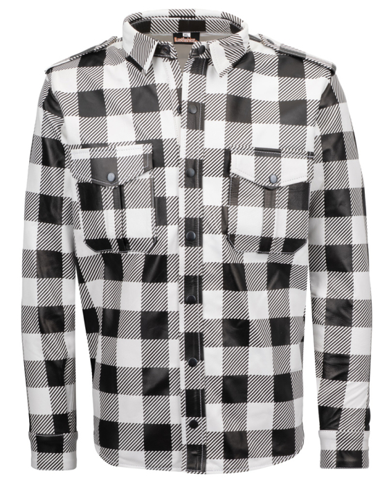 Leather shirt checkered, white-black, XL